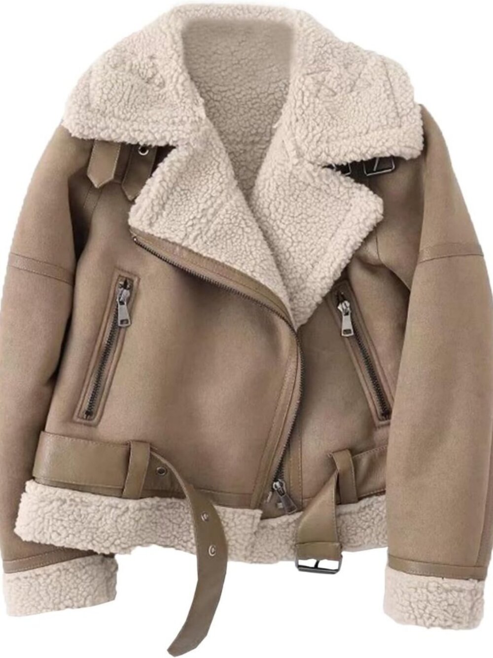 Cozy Faux Shearling Moto Jacket | Thick Lined Winter Parka Coat for Women